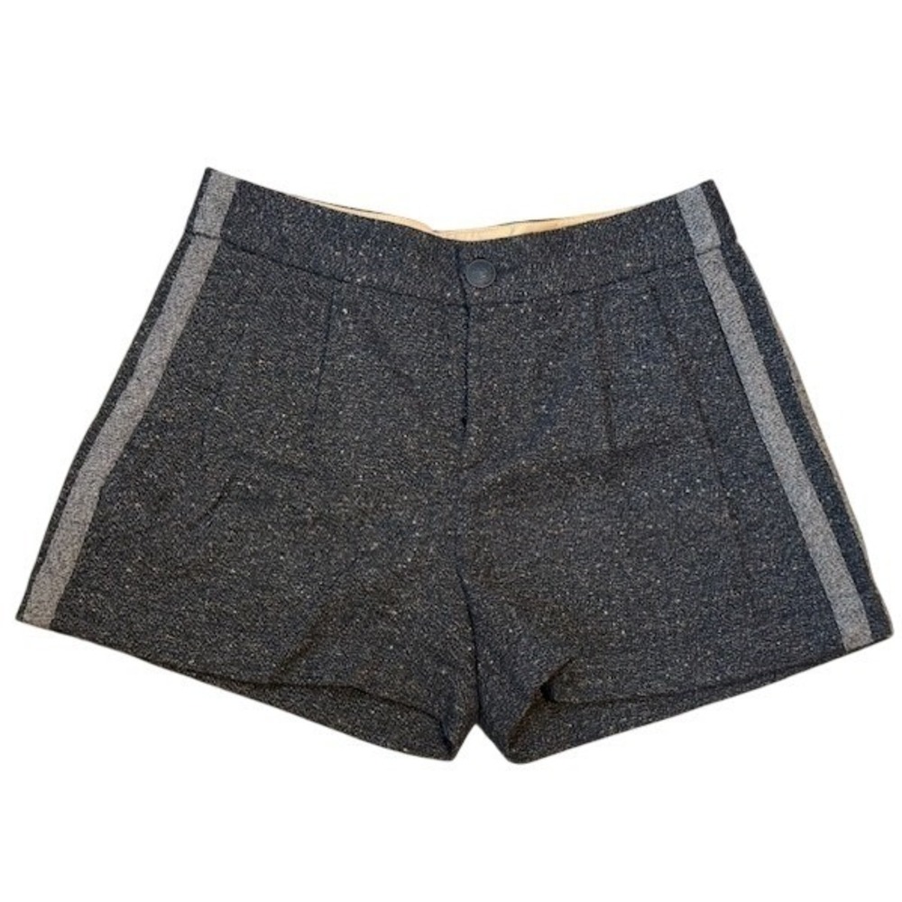Rag & Bone Wool Silk Tweed Shorts Size 2 Contrast Trim Charcoal Made USA
